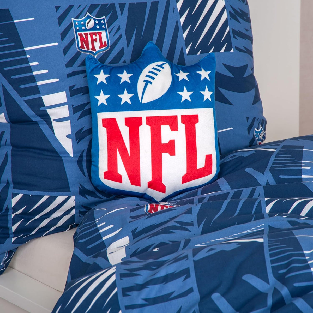 Herding Coussin Contour NFL blason, 36 x 26 cm, 100% polyester, coussin moulé, bleu/blanc