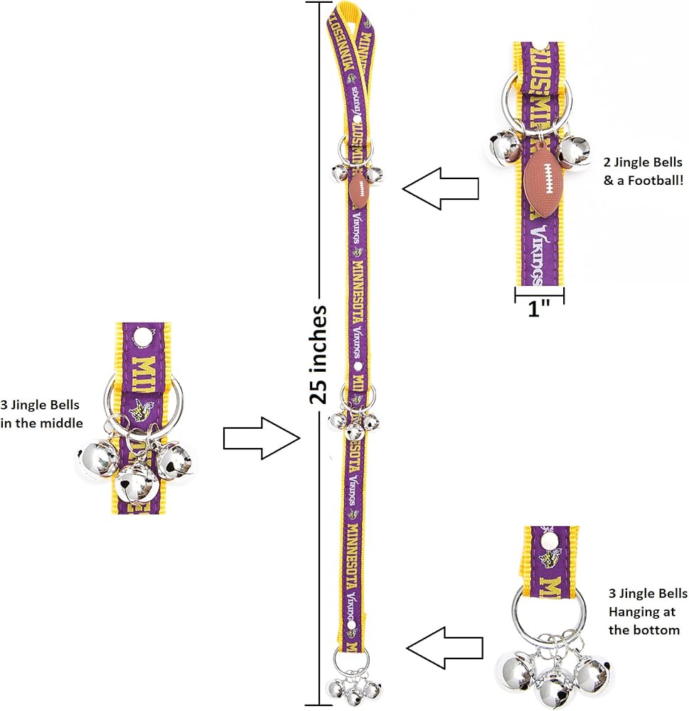 Minnesota Vikings Pet Gift Box with 2 Licensed Dog Toys, 1 Logo-Engraved Natural Treat, 1 NFL Jersey, 1 Puppy Training Bell, and a Car Seat Belt