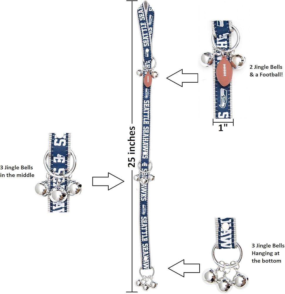 Seattle Seahawks NFL Pet Gift Box with 2 Licensed Dog Toys, 1 Logo-Engraved Natural Treat, 1 NFL Jersey, 1 Puppy Training Bell, and a Car Seat Belt