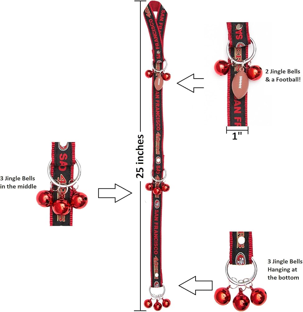 NFL San Francisco 49ers Pet Gift Box with 2 Licensed Dog Toys, 1 Logo-Engraved Treat, 1 NFL Jersey, 1 NFL Puppy Training Bell, and 1 Car Seat Belt