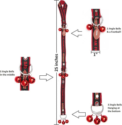 NFL San Francisco 49ers Pet Gift Box with 2 Licensed Dog Toys, 1 Logo-Engraved Treat, 1 NFL Jersey, 1 NFL Puppy Training Bell, and 1 Car Seat Belt