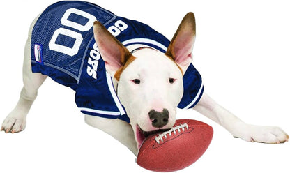 Dallas Cowboys NFL Pet Gift Box with 2 Licensed Dog Toys, 1 Logo-Engraved Treat, 1 NFL Jersey, 1 Puppy Training Bell, and 1 Car Seat Belt