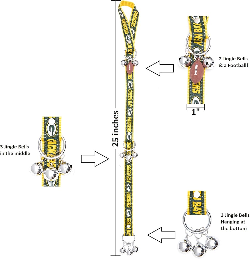 NFL Green Bay Packers Pet Gift Box with 2 Licensed Dog Toys, 1 Logo-Engraved Treat, 1 NFL Jersey, 1 Puppy Training Bell and 1 Car Seat Belt