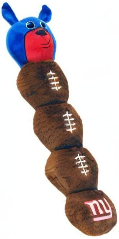 New York Giants Pet Gift Box with 2 Licensed Dog Toys, 1 Logo-Engraved Natural Gift, 1 NFL Jersey, 1 Puppy Training Bell, and a Car Seat Belt