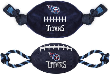 Tennessee Titans Pet Gift Box with 2 Licensed Dog Toys, 1 Logo-Engraved Natural Treat, 1 NFL Jersey, 1 Puppy Training Bell, and Car Seat Belt
