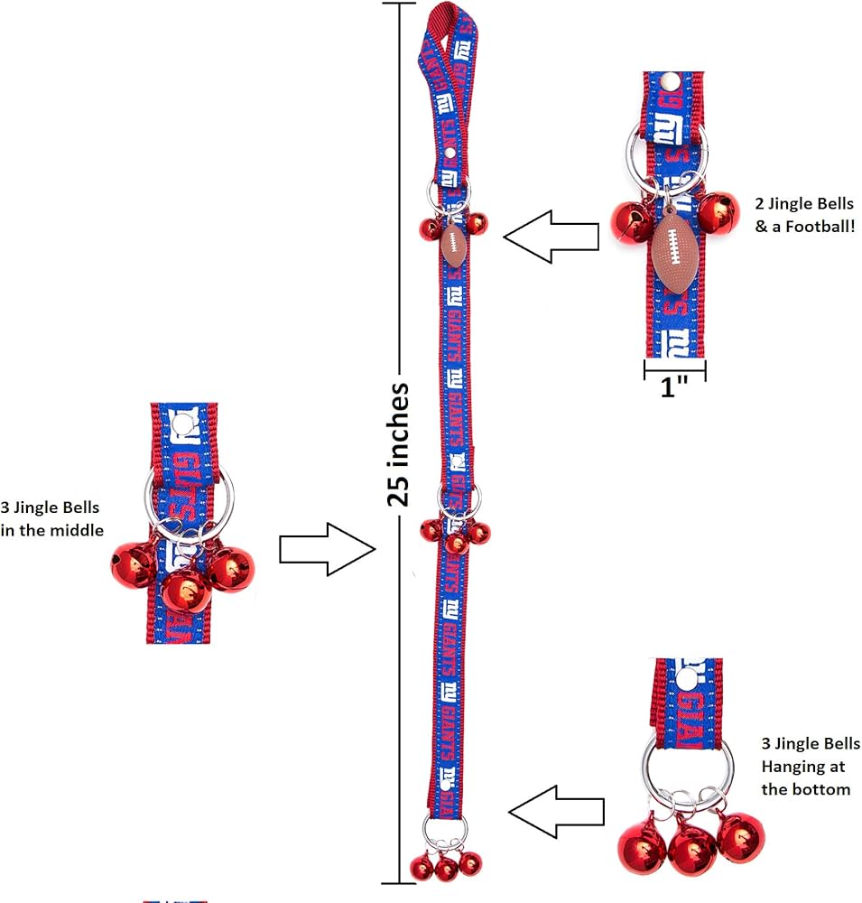 New York Giants Pet Gift Box with 2 Licensed Dog Toys, 1 Logo-Engraved Natural Gift, 1 NFL Jersey, 1 Puppy Training Bell, and a Car Seat Belt