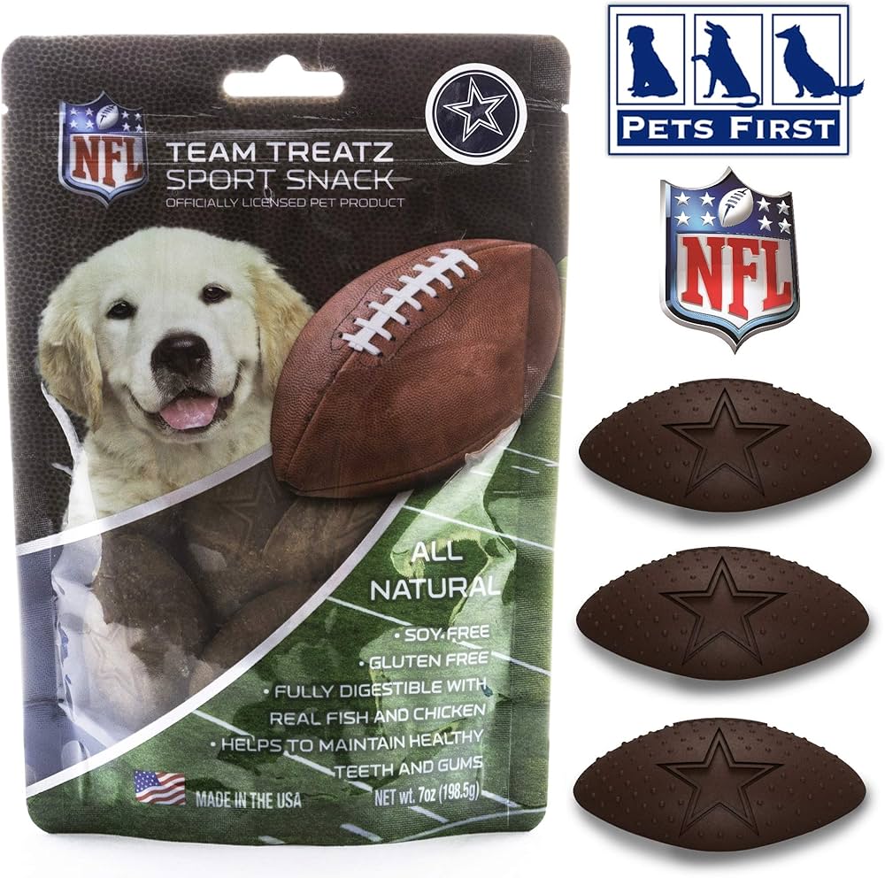 Dallas Cowboys NFL Pet Gift Box with 2 Licensed Dog Toys, 1 Logo-Engraved Treat, 1 NFL Jersey, 1 Puppy Training Bell, and 1 Car Seat Belt