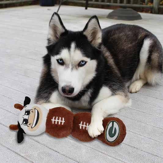 NFL GREEN BAY PACKERS COW MASCOT TOY for PETS. Plush Dog Toy with 4 inner SQUEAKERS. 18" LONG DOG TOY